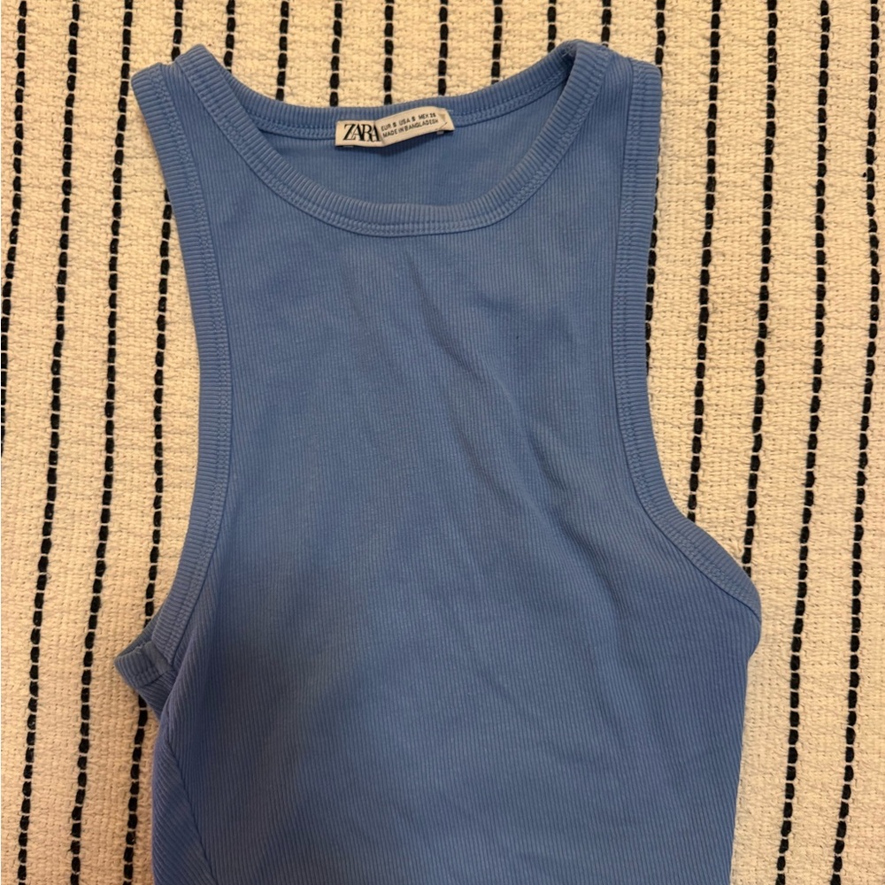 Zara Light Blue Ribbed Knit Top